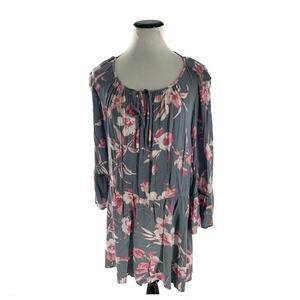 Lane Bryant Women's Multicolor Floral Print Bell Sleeve Pleated Blouse Top 18/20
